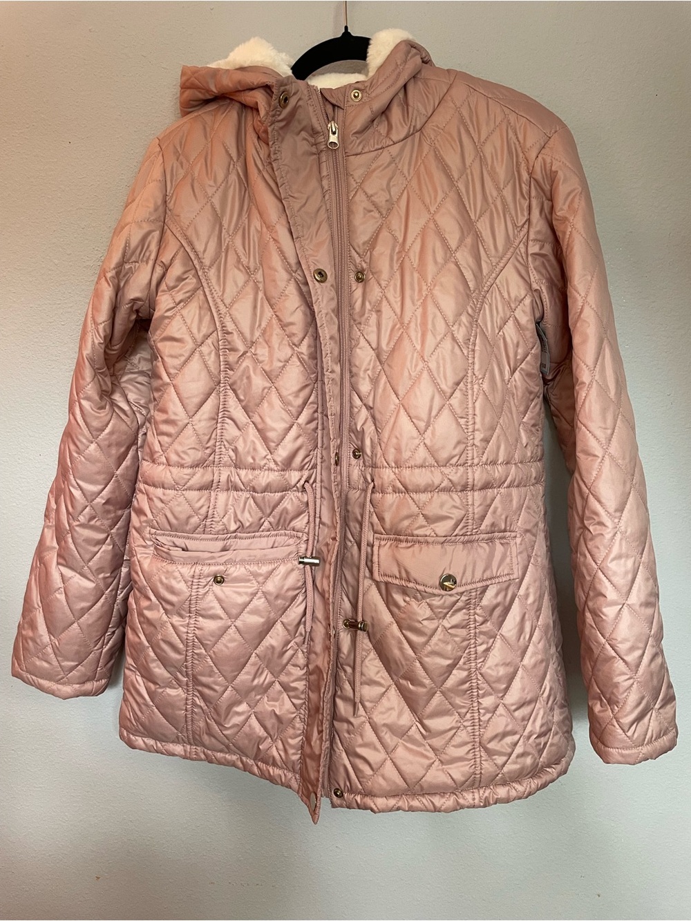 Riley & James Pink Quilted Faux Fur Lined Hooded Parka Jacket Large